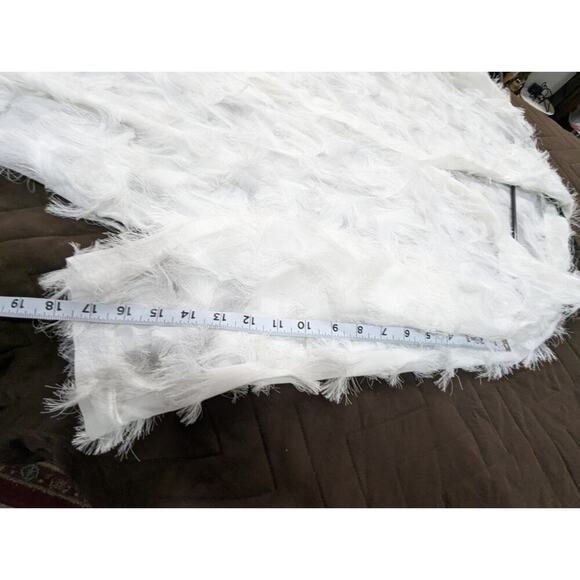 White gauzy eyelash fringe collared buttoned dress w/3/4 length sleeves XL - Picture 8 of 9